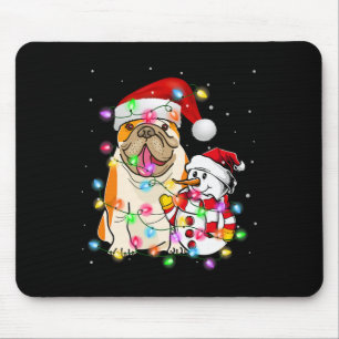 Alfombrilla De Ratón Bulldog inglés Perro Snowman Santa Hat Luces