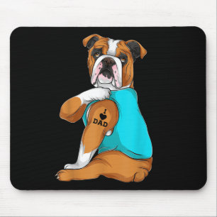 Alfombrilla De Ratón Bulldog inglés que amo a papá vestido de tatuaje,