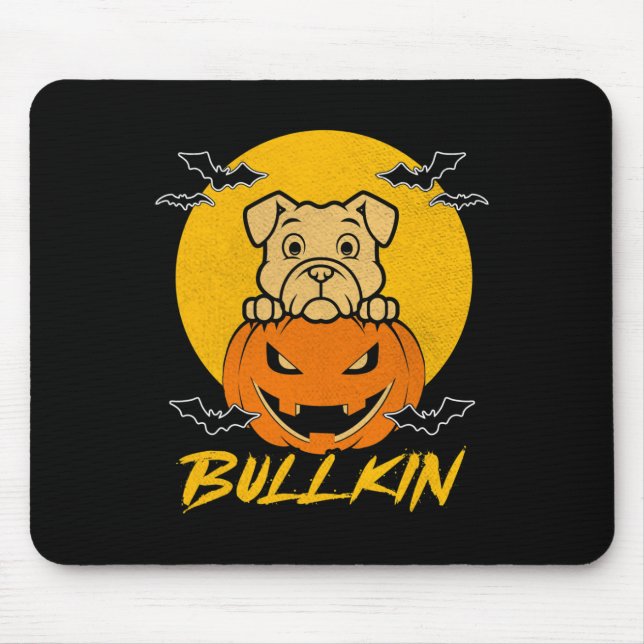 Alfombrilla De Ratón Bullkin Halloween Funny Bulldog Calabaza Halloween (Frente)