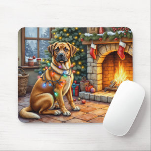 Alfombrilla De Ratón Bullmastiff Chimenea con Luces de Navidad