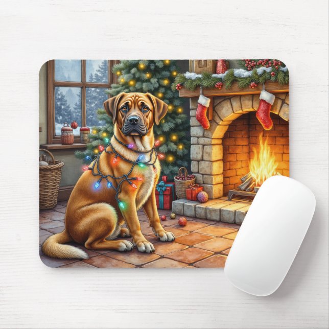 Alfombrilla De Ratón Bullmastiff Chimenea con Luces de Navidad (Con ratón)