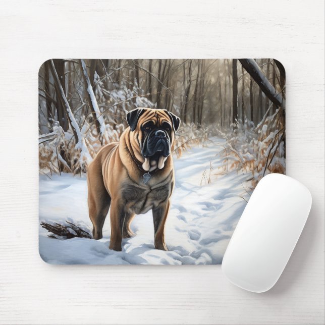 Alfombrilla De Ratón Bullmastiff deja que nieve Navidades (Con ratón)