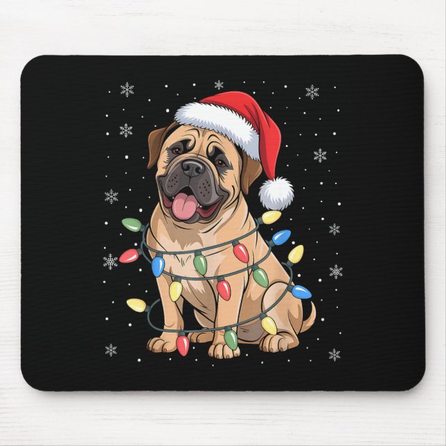 Alfombrilla De Ratón Bullmastiff Dog Christmas Tree Lights Dogs Xmas Pa (Frente)