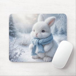 Alfombrilla De Ratón Bunny blanco de invierno con bufanda