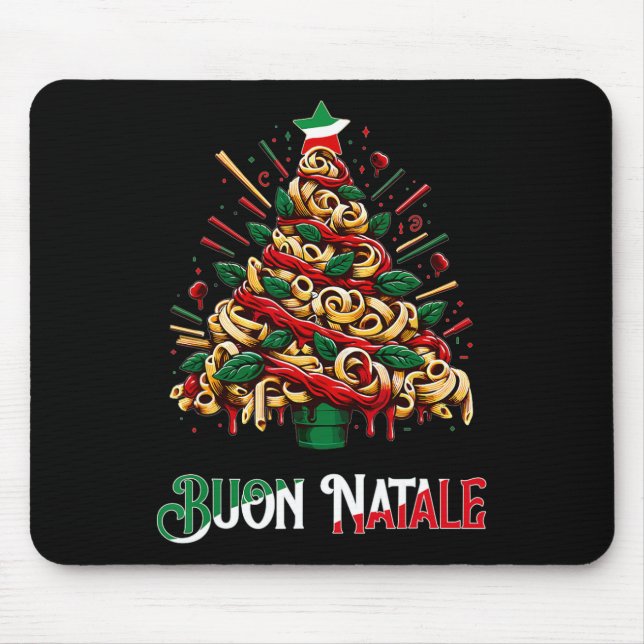 Alfombrilla De Ratón Buon natale pasta italiana navidad árbol de navida (Frente)