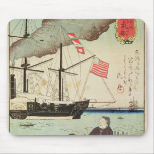 Alfombrilla De Ratón Buque de guerra americano en un puerto japonés