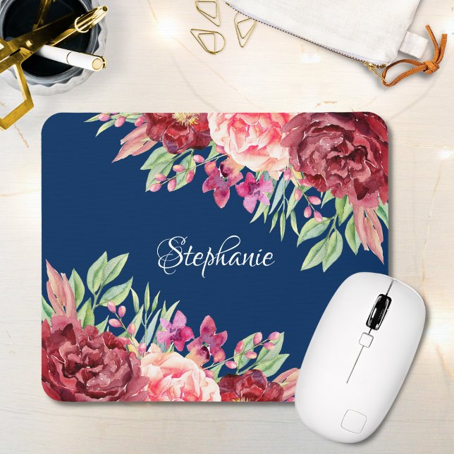 Alfombrilla De Ratón Burgundy Rubor Floral Nombre personalizado (Subido por el creador)