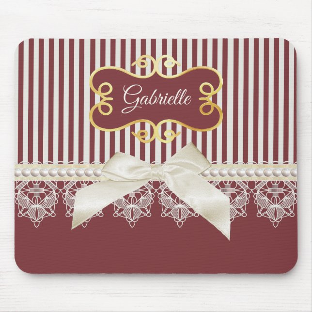 Alfombrilla De Ratón Burgundy Stripe Lace Nombre (Frente)