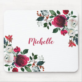 Alfombrilla De Ratón Burgundy Watercolor Peony Rosa nombre floral