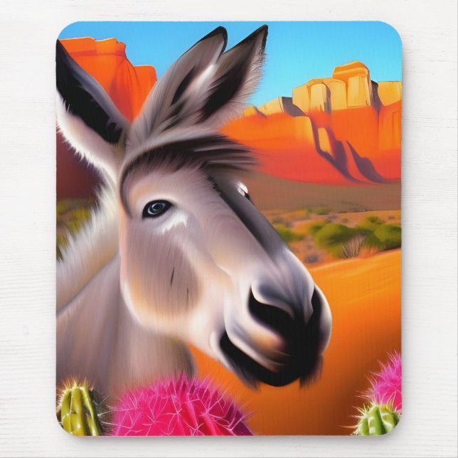 Alfombrilla De Ratón Burro lindo con cactus floridos (Frente)
