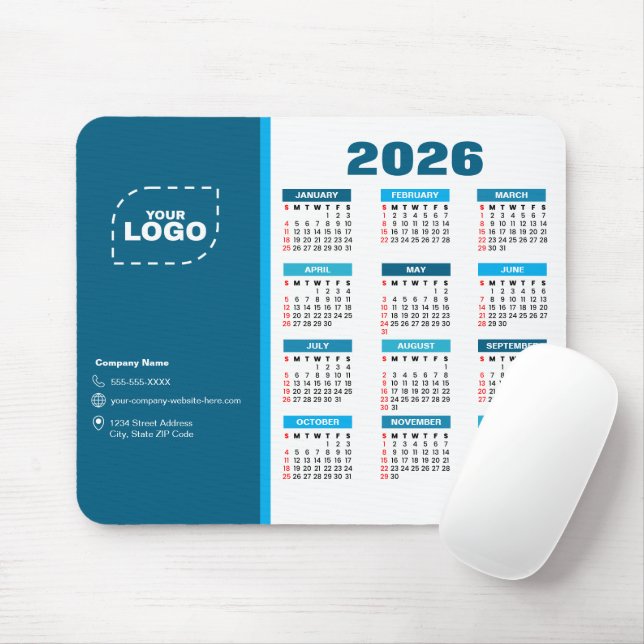 Alfombrilla De Ratón Business Logo 2026 Calendar Template Mousepad (Con ratón)