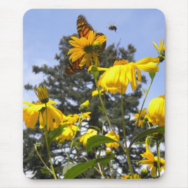 Alfombrilla De Ratón Butterflies Bees N Sunflowers mousepad (Frente)