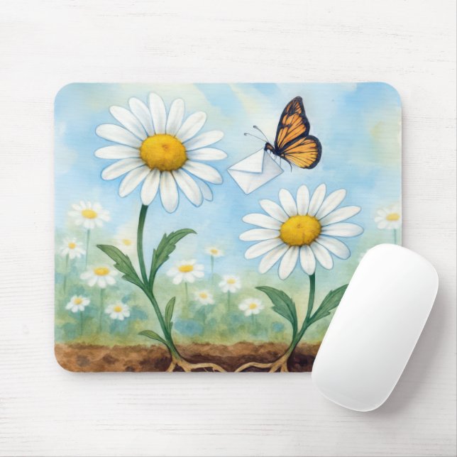 Alfombrilla De Ratón Butterfly Delivering Mail to a Daisy (Con ratón)