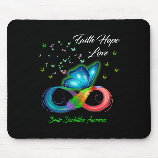 Alfombrilla De Ratón Butterfly Faith Hope Love Brain Disabilities Aware (Frente)