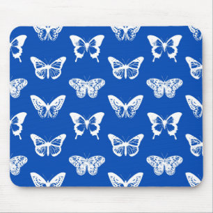 Alfombrilla De Ratón Butterfly sketch, cobalt blue and white