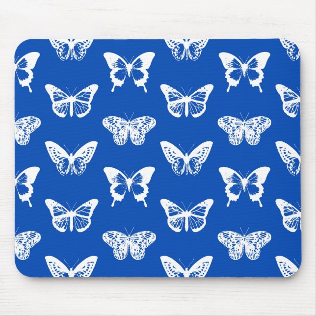 Alfombrilla De Ratón Butterfly sketch, cobalt blue and white (Frente)