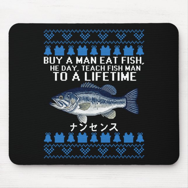 Alfombrilla De Ratón Buy A Man Eat Fish Funny Ugly Christmas Sweaters L (Frente)