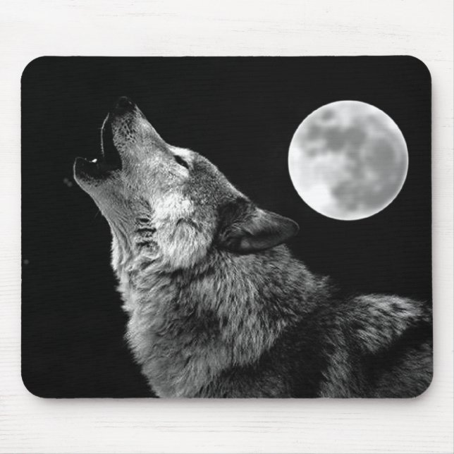 Alfombrilla De Ratón BW Wolf Howling en la Luna (Frente)