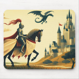 Alfombrilla De Ratón Caballero medieval/dragón/fantasía de castillo