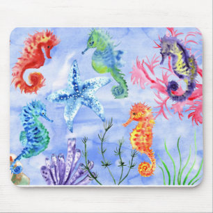 Alfombrilla De Ratón Caballitos De Mar Y Estrellas De Mar Con Patrón De