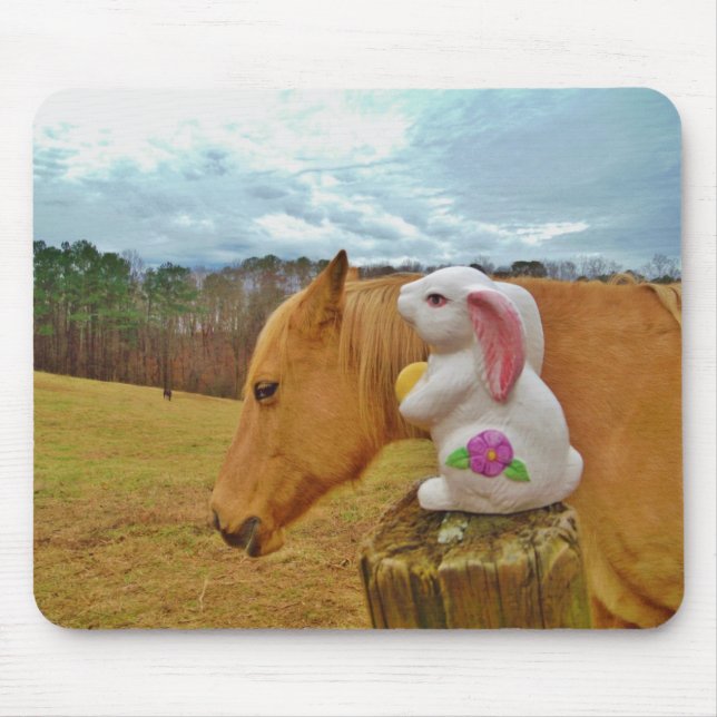 Alfombrilla De Ratón Caballo amarillo, conejo de primavera (Frente)
