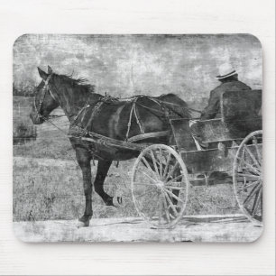 Alfombrilla De Ratón Caballo Amish sin trompa en blanco y negro