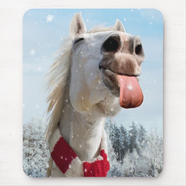 Alfombrilla De Ratón Caballo atrapando copos de nieve (Frente)