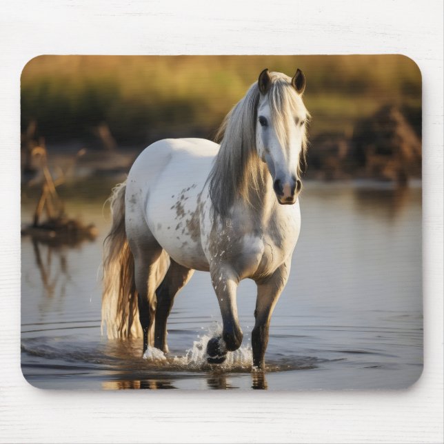 Alfombrilla De Ratón Caballo blanco en el lago (Frente)