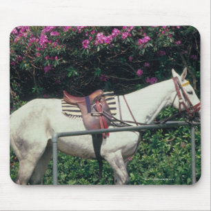 Alfombrilla De Ratón Caballo blanco en un jardín