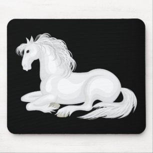 Alfombrilla De Ratón Caballo Blanco Lindo Amor Equitación Poni Amor Neg