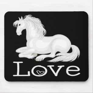 Alfombrilla De Ratón Caballo Blanco Lindo Amor Equitación Poni Amor Neg