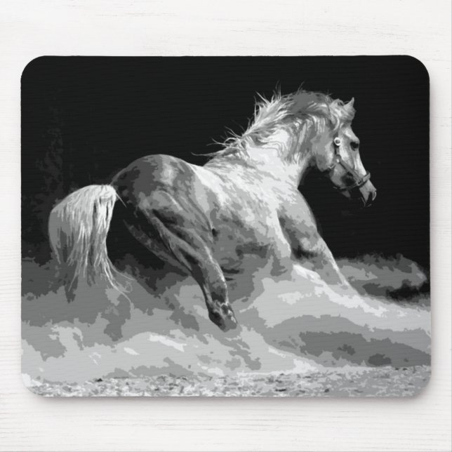 Alfombrilla De Ratón Caballo blanco y negro en acción (Frente)