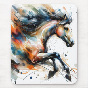 Alfombrilla De Ratón Caballo corriendo en acuarela abstracta