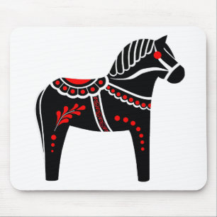 Alfombrilla De Ratón Caballo de dala blanco/negro, frisón folclórico