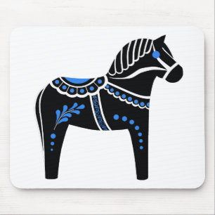 Alfombrilla De Ratón Caballo de dala blanco/negro, frisón folclórico