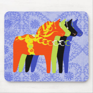 Alfombrilla De Ratón Caballo de Dala con el fondo popular azul -