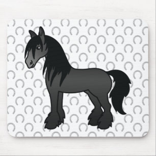 Alfombrilla De Ratón Caballo de dibujos animados Black Gypsy Vanner Cly