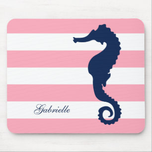 Alfombrilla De Ratón Caballo de mar de franjas rosadas blancas
