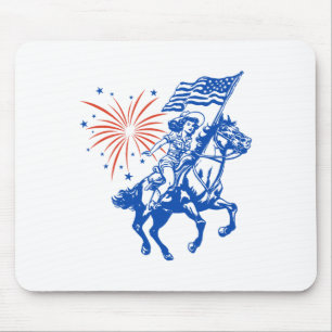 Alfombrilla De Ratón Caballo De Vaquera Estadounidense Retro 4 De Julio