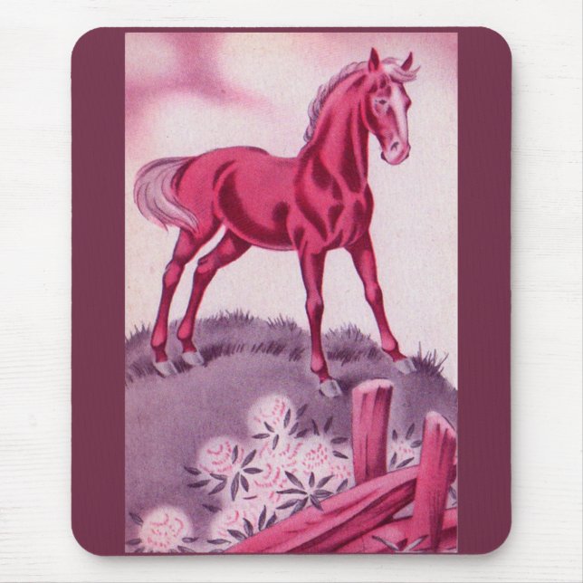 Alfombrilla De Ratón caballo feliz en rosa (Frente)