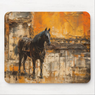 Alfombrilla De Ratón Caballo majestuoso al atardecer abstracto