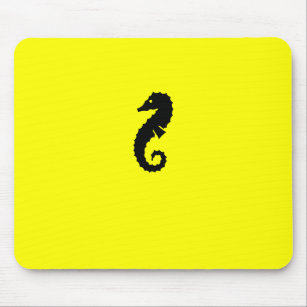Alfombrilla De Ratón Caballo marino oceánico negro sobre amarillo