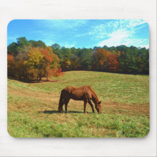 Alfombrilla De Ratón Caballo marrón rojo, cielo azul Verde azulado