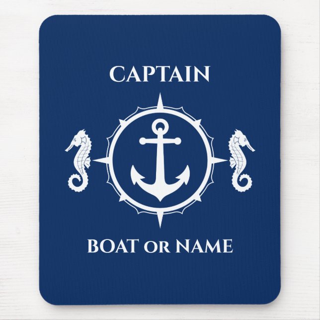 Alfombrilla De Ratón Caballo náutico Capitán de Ancla o Nombre Azul (Frente)