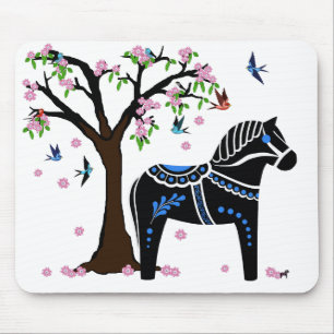 Alfombrilla De Ratón Caballo negro/blanco/azul popular de Dala, pájaro