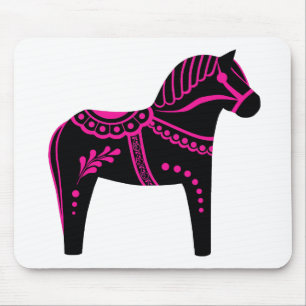Alfombrilla De Ratón Caballo negro/rosa, frisón folclórico