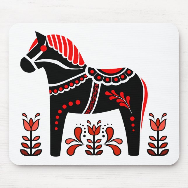 Alfombrilla De Ratón Caballo nórdico/Friesio negro/blanco/rojo (Frente)