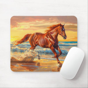 Alfombrilla De Ratón Caballo Playa Océano Atardecer Pintura