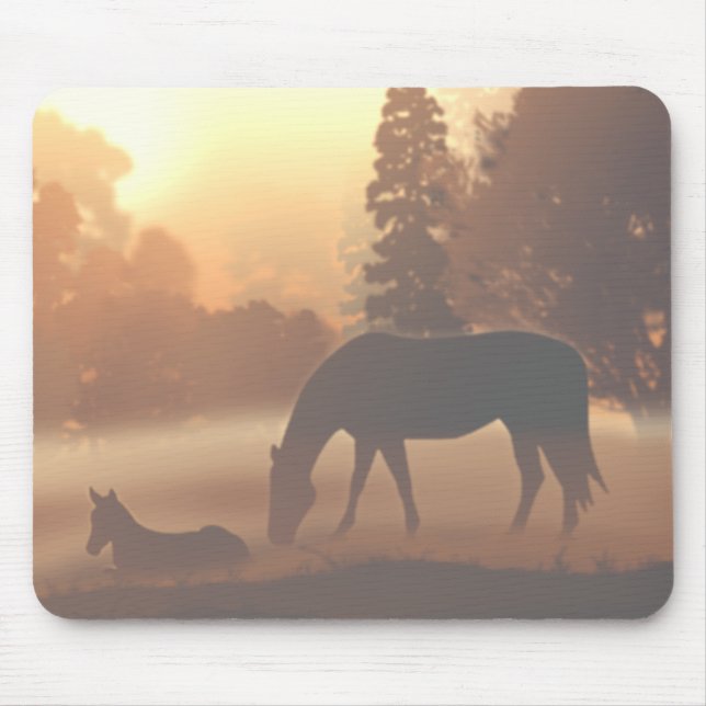 Alfombrilla De Ratón Caballos en la niebla matutina (Frente)