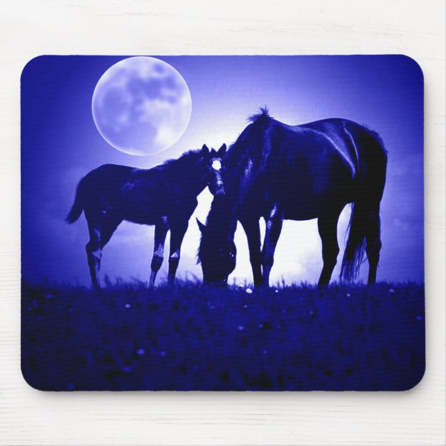 Alfombrilla De Ratón Caballos en Noche Azul (Frente)
